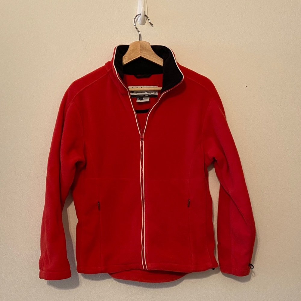 Red women’s Columbia Fleece Jacket, size small
